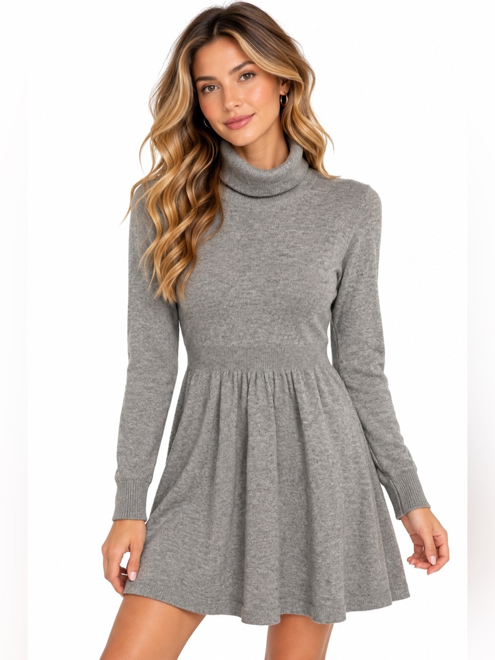 Rebecca Taylor Cashmere & Silk Gray Turtleneck Knit Skater Dress Size Small
